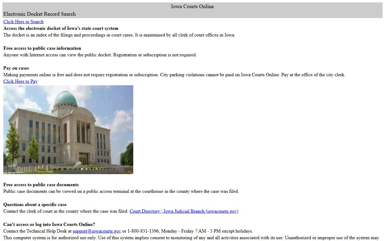 Iowa Courts Online search portal for public docket records